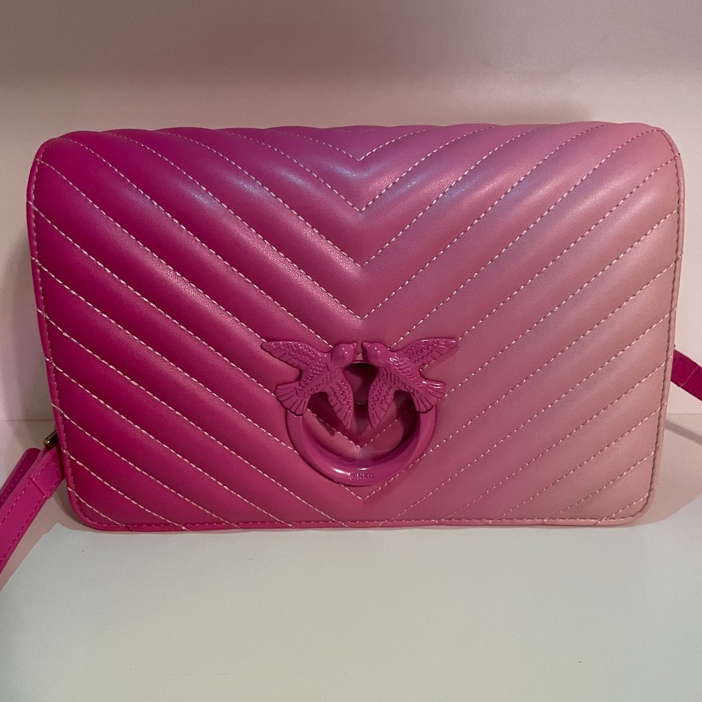 Pinko Bnwt Italian Leather Pink Ombre Chevron Love Bag W Bronze Hardware + Birds
